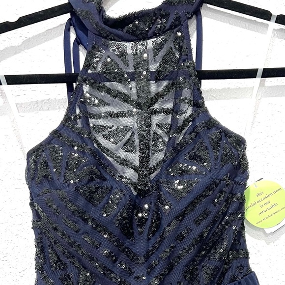Speechless Midnight sequin halter Blue mini Dress 3 - Picture 7 of 9